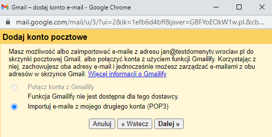 Integracja z Gmail - ustawienia POP3